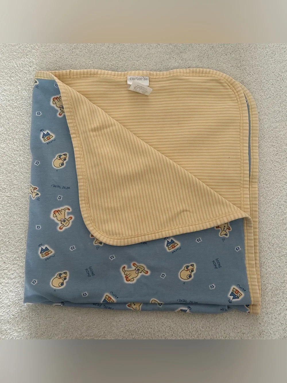 Vintage carters 100% cotton yellow and blue dogs planes blanket